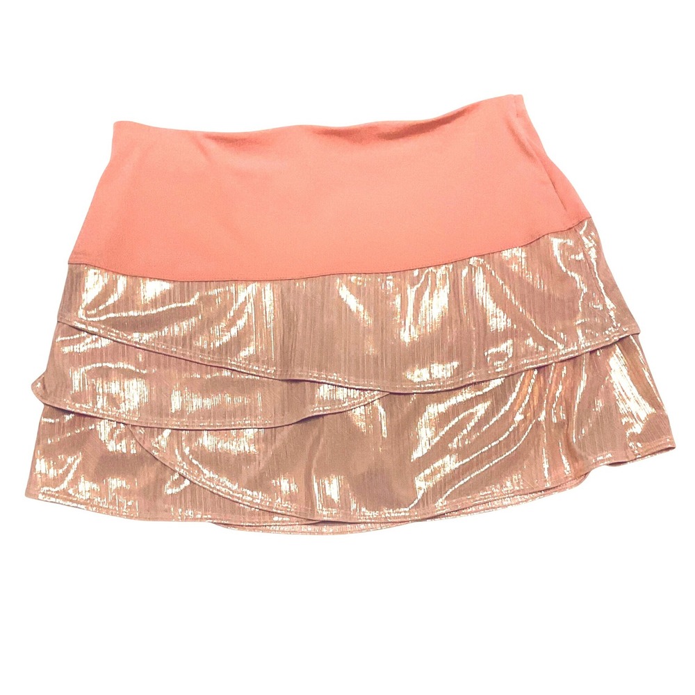 Lucky in love women's pink metallic tennis skirt skort tiered ruffle s - Picture 3 of 9